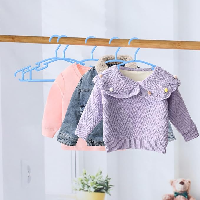 GoodtoU Blue Baby Hangers, 100Pack Kids Hanger for Closet 10.2 Inch Plastic Children Hangers for Boy or Girl's Clothing