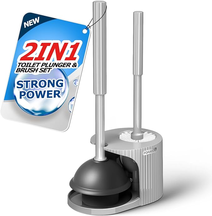 2 in 1 Toilet Plunger and Brush Set，Extended Handle Plunger，Toilet Bowl Brush Plunger Set,Bathroom Cleaning Tools ，Toilet Brush Plunger Combo，Cleaning Brush，Dark Gray