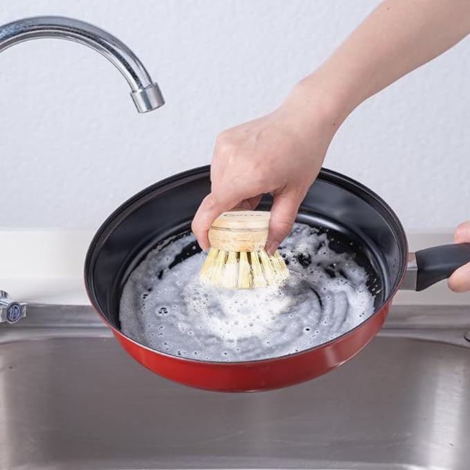 Bamboo Dish Brush with Handle - Soft Bristle, Eco-Friendly Vegetable Brush Scrubber for Food, Compostable & Sustainable, Bamboo Dish Scrubber for Cleaning Kitchen Utensils