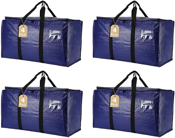 Cryster 4-Pack Extra Large Heavy-Duty Moving Bags – Storage Bags with Reinforced Handles & Durable Zippers, Sturdy Totes for Storage, Packing, and College Essentials