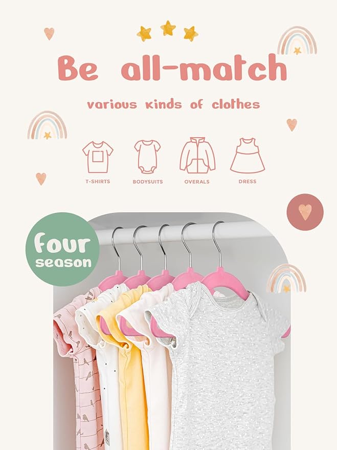 HOUSE DAY 11 Inch Velvet Baby Hangers 50 Pack Lt-Pink, Premium Kids Hangers for Children, Infant & Toddler Clothes, Durable Non Slip Small Baby Felt Hanger for Closet, Ideal for Everyday Use