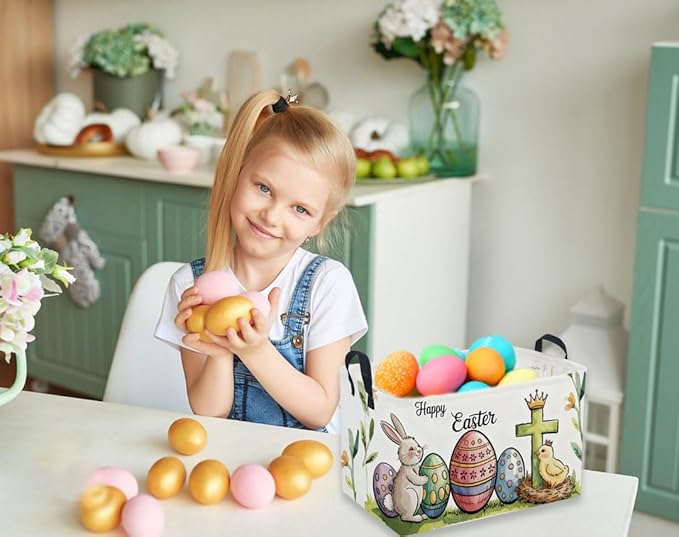 Rectangular Easter Baskets, Eggs Basket for Kids.Bunny Basket with Handles.Boys and Girls,Bunny Eggs Decor,Books,（ Easter