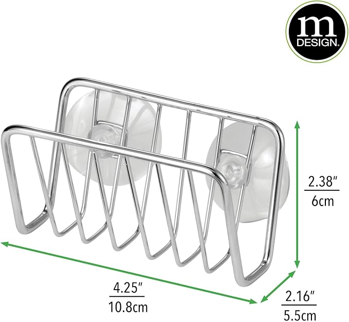 mDesign Metal Sponge Holder for Kitchen Sink with Suction Cups - Small Holder for Sponges in the Kitchen or Soap Holder in the Bathroom - Quick Drying Open Wire Basket - Ronde Collection - Chrome