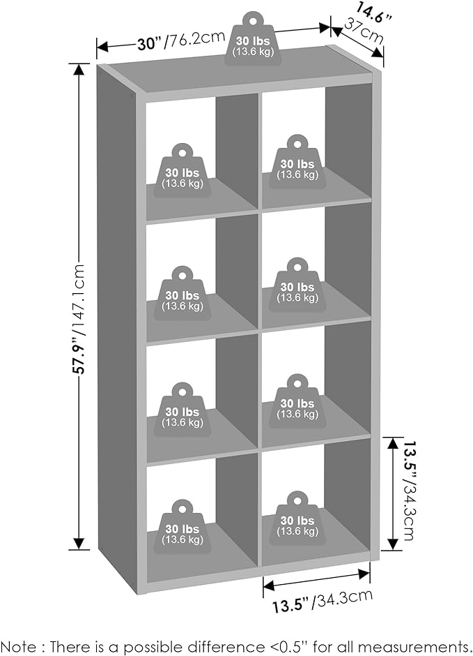 Furinno Simple Cube Storage Organizer, 8-Cube Display Shelf, Open Back Shelving Unit, Storage Shelves, Extra Thick Frame, for Organization and Storage, Living Room, Home Office, White