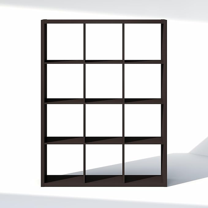 Furinno Cubic Closet Organizers and Storage, 12-Cube Closet Organizer, Open Shelf Closet Storage, Extra Thick Frame for Wardrobe, Bedroom, Living Room, Dark Oak