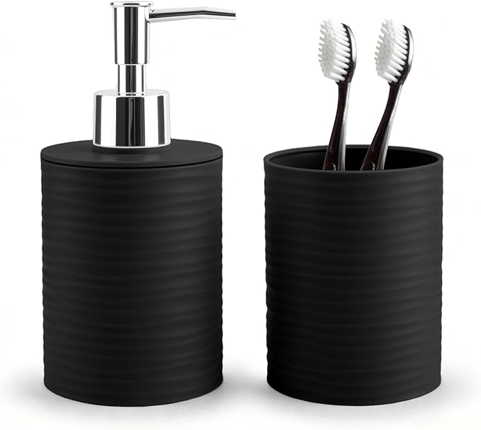 2 Piece Bathroom Accessory Set, Bathroom Accessories Set Include Soap Dispenser and Toothbrush Holder for Modern Bathroom Decor