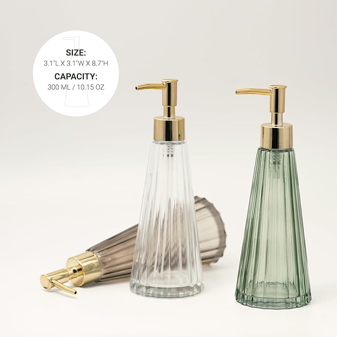 EMPO Vintage Elegant Glass Soap Dispenser, Liquid Soap/Sanitizer/Shampoo Bottle with Pump, Rustic Farmhouse Decor Hand Soap Dispenser Bathroom Accessories (Brown)