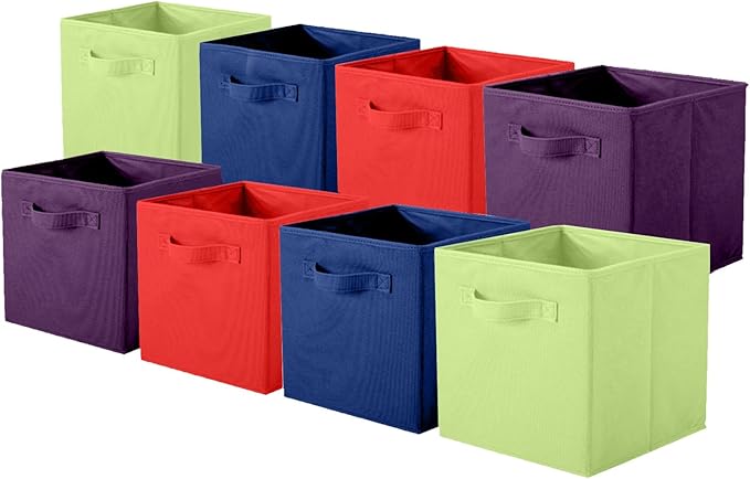 ShellKingdom Storage Bins, Foldable Fabric Storage Cubes And Cloth Storage Organizer Drawer For Closet And Toys, 8 Pack (Red+Dark Blue+Purple+Green)