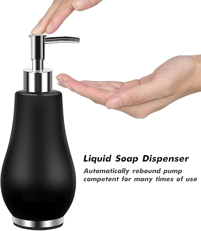Bathroom Accessories Set 4 Pcs Toothbrush Holder Soap Dispenser Ceramic Bathroom Accessory Set with Toothbrush Cup Soap Dish Tumbler Black
