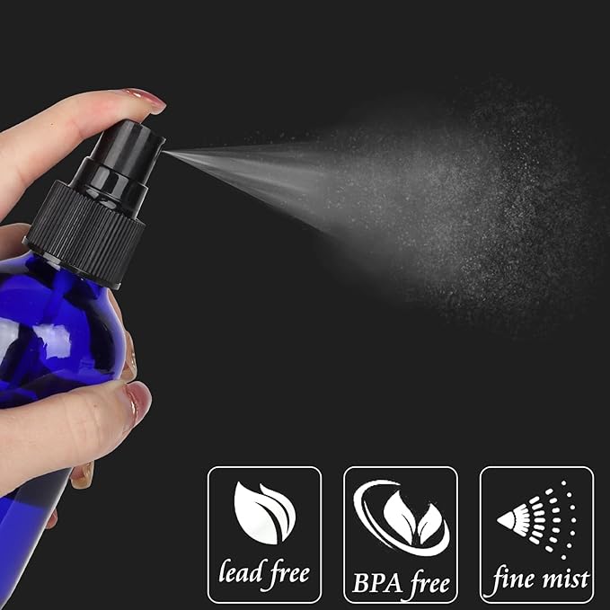 CycleMore 120ml 16 Pack 4oz Blue Glass Spray Bottles with Fine Mist Sprayers, Glass Travel Bottles for Cosmetic, Essential Oils, Cleaning Solutions, Perfumes & More Liquids Ideal for Friends