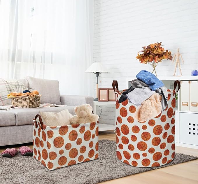 19.7" Basketball Laundry Basket,Dirty Clothes Laundry Hamper,Waterproof Foldable Toys Storage Bin,Room Decor, Gift Baskets, Baby Nursery Hamper(Bright basketball)