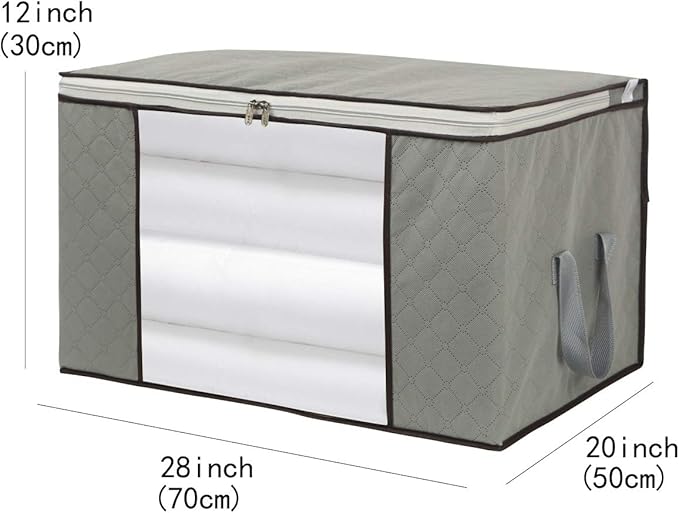 2 Pack Foldable Large Storage Bags 28 x 20 x 12 (L x W x H) inch for Comforter Quilt Blanket Clothes with Clear Window & Handles - Easy to Fit King Size Comforter Set - Closet Under Bed Organizer