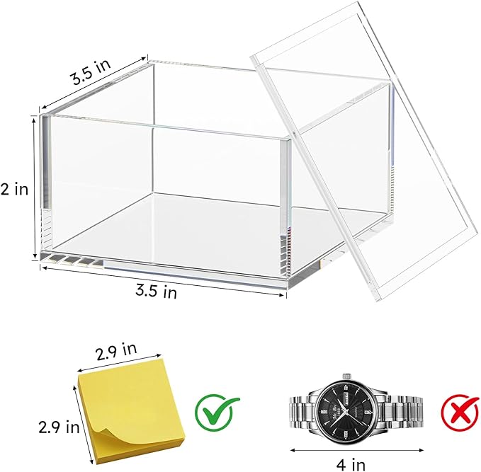 AITEE Small Acrylic Box with Lid, Clear Cube Display Case, Multi-Purpose Box Square for Holding Staples, Paper Clips, Stamps, Display in Office, Home