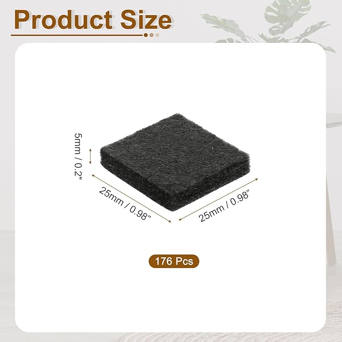 uxcell Felt Furniture Pads, 176Pcs 0.98" x 0.98" Adhesive Backed Felt Non-Slip Anti-Scratch Chair Leg Protectors for Protecting Hardwood Floor, Black