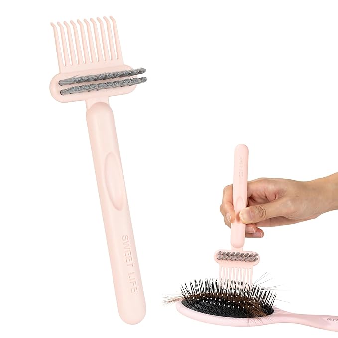 RHOS 2-in-1 Hair Brush Cleaner and Remover Tool - Comb for Removing Hair and Dust, Suitable for Home and Salon Use (1 Pack - Pink)