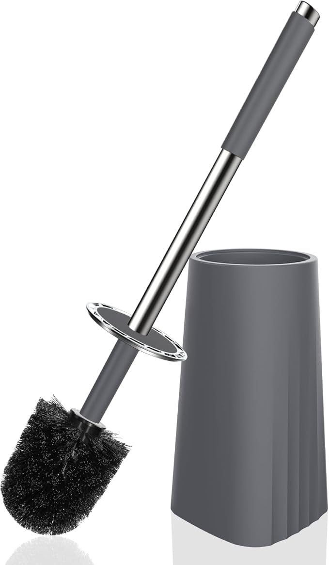 SetSail Toilet Brush, Compact Size Toilet Bowl Brush and Holder Toilet Brushes for Bathroom with Stainless Steel Handle Toilet Cleaner Brush with Durable Scrubbing Bristles, Grey