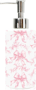 JarThenaAMCS Valentine's Day Pink Bow Floral Soap Dispenser Glass Dispenser with Pump Refillable Vintage Chinoiserie Bow Flower Liquid Soap Container for Kitchen Bathroom Countertop Decor