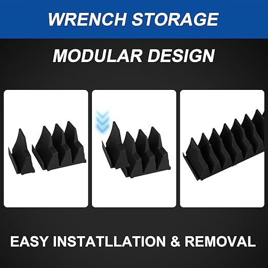 42-Tool Magnetic Wrench Organizer, Tool Box Organizer, Wrench Holder for Tool Drawer Storage - Wrench Rack with Metric & SAE Label. Gift for Father, Brother and Boyfriend (Black)
