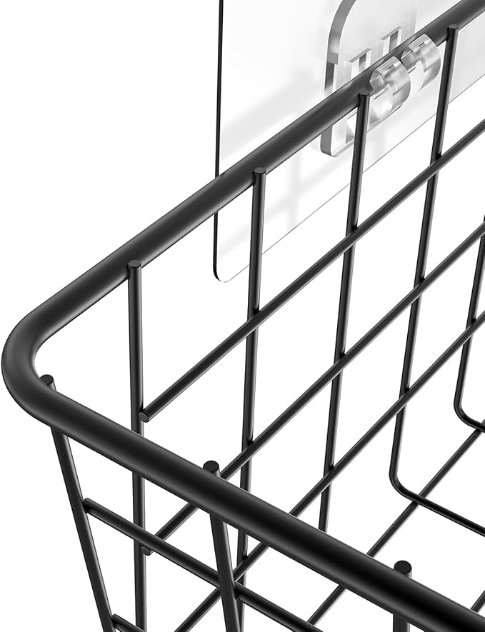 MaraFansie Over the Cabinet Door Organizer Wall Wire Baskets Hanging Kitchen Basket Shelf for Cabinet & Pantry Organization and Kitchen, Bathroom, Bedroom Storage, with Adhesive, Black, 3 Pack