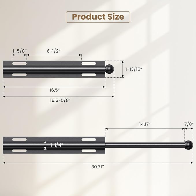 16.5" Valet Rod for Closet Pull Out, Retractable Slide Out Valet Rod Closet Organization, Aluminum Valet Clothing Hanger Rods Perfect for Suits, Dresses & Freshly Pressed Clothes, Black