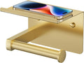 Toilet Paper Holder with Shelf, Adhesive or Screw Wall Mount Toilet Paper Roll Holder for Bathroom, 304 Stainless Steel Commercial Toilet Tissue Roll Dispenser with Phone Shelf (Brushed Gold)