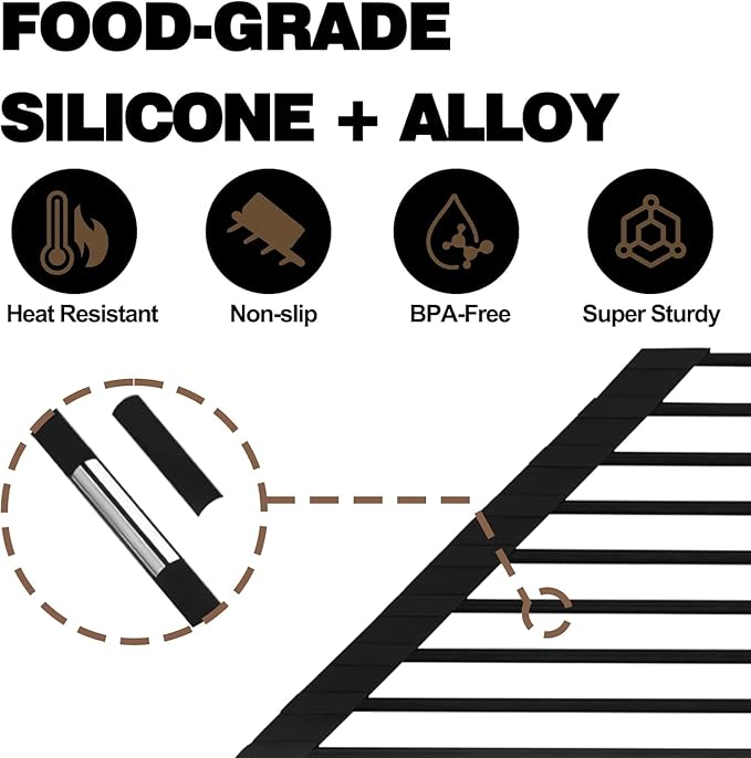 Mistifi Full Silicone-Coated Triangle Roll-Up Dish Drying Rack with Steel Core for Sink Corners – Multipurpose Over-The-Sink Kitchen Drainer & Space-Saving Organizer (Black)