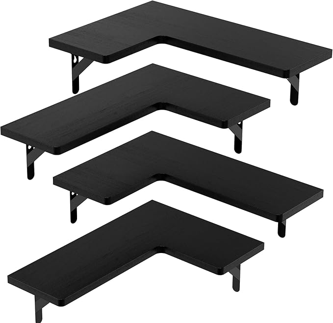 AMADA HOMEFURNISHING Corner Floating Shelves, Set of 4 Corner Wall Shelves, Shelves for Wall Decor, Corner Wood Shelves for Home Decor, Office, Bedroom, Bathroom, Laundry Room, Kitchen, Black