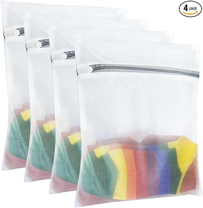 Laundry Bags Mesh Wash Bags, Durable Delicate Laundry Bag for Lingerie, Bras, Baby Clothes, Blouse, (4pcs 20 X 24 Inches), White