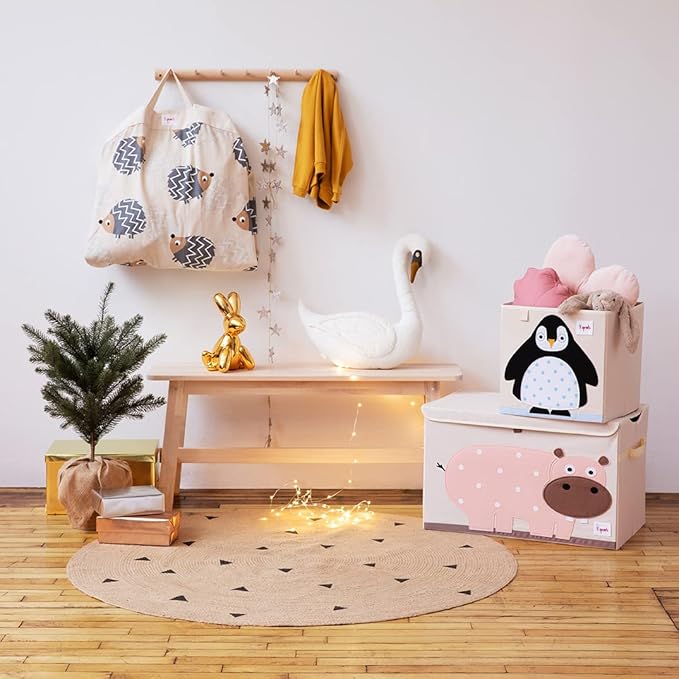 3 Sprouts Toy Storage Organizer: Toy Box Cube Organizer for Playroom, Nursery - Foldable Storage Bin - Penguin