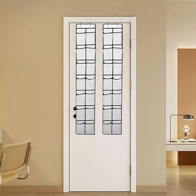 Over The Door Shoe Organizer, 14 Large Mesh Pockets Hanging Shoe Rack for Closet Organizers and Storage, White, 2-pack (white)
