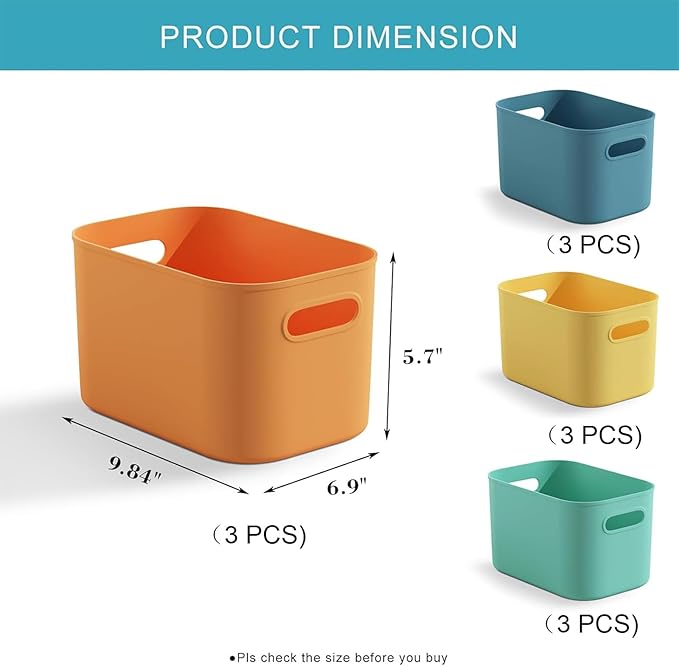 12 Pack Colorful Storage Bins for Shelves, Plastic Storage Containers for Organizing, Stackable Storage Boxes with Handle, Colored Storage Bins for Classroom, Craft, Snacks, Cabinet, 9.7x6.7x5.7 inch