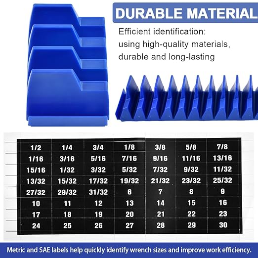 48 pcs Magnetic Modular Wrench Organizers for Tool Drawers, Tool Storage Holder Wrench Rack with Metric & SAE Labels (Color:Blue)