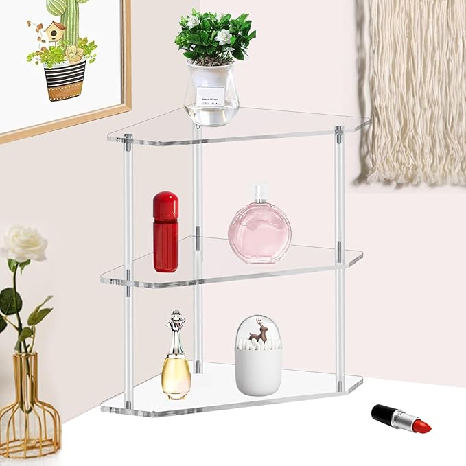 Tasybox Corner Shelf 2 Tier Bathroom Counter Organizer Acrylic Countertop Corner Shelves for Bathroom Kitchen Office Vanity Makeup Spice