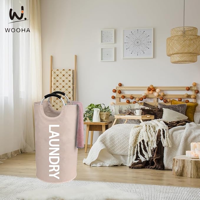 WOOHA 125L Large laundry basket,Collapsible laundry hamper, Tall Clothes Baskets Folding Washing Bin Foldable Fabric Hamper Bags for Bedroom, Closet,Bathroom,College,laundry bag,khaki