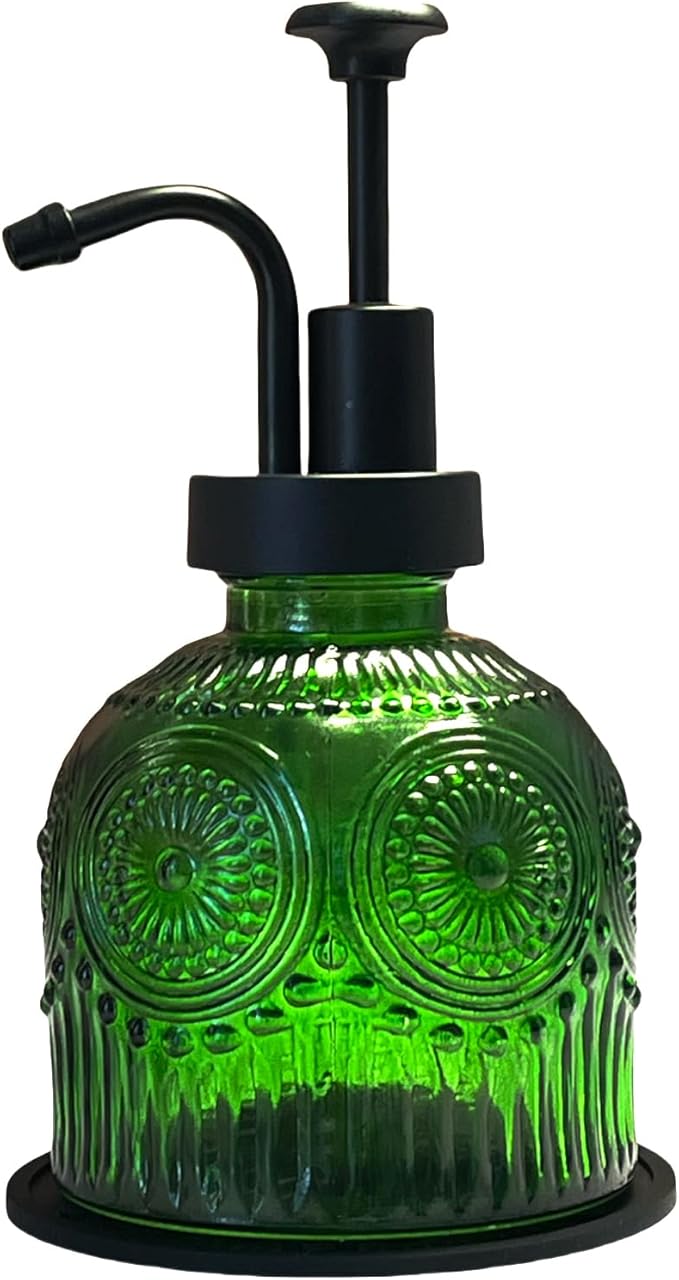 Vintage Soap Dispenser for Bathroom,Glass Kitchen Liquid Soap Dispenser with Pump,Farmhouse Antique,Cute Small Rustic Decor(Green)