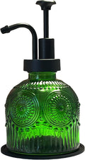 Vintage Soap Dispenser for Bathroom,Glass Kitchen Liquid Soap Dispenser with Pump,Farmhouse Antique,Cute Small Rustic Decor(Green)
