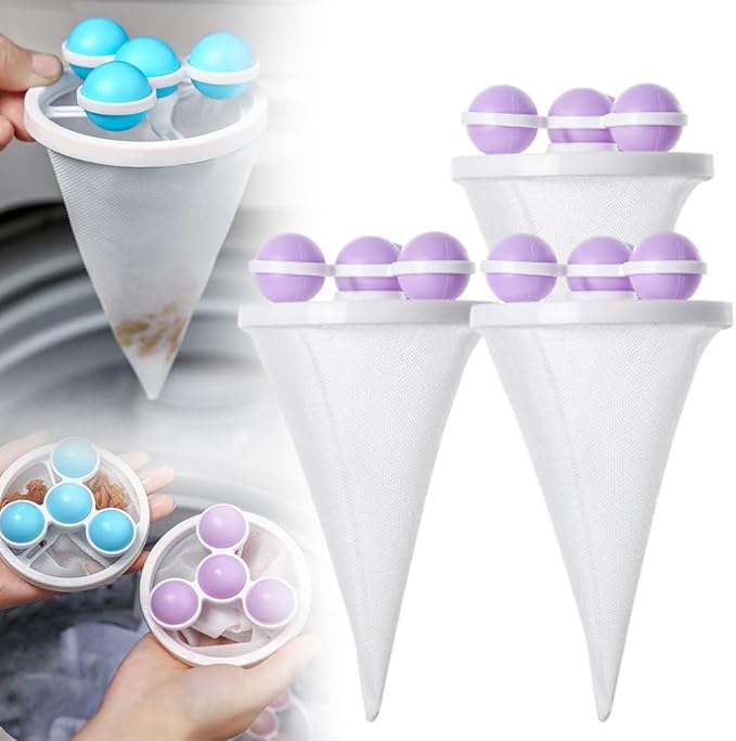 3Pcs Floating Hair Filtering Mesh Removal, 2025 New Reusable Lint Catcher for Washing Machine, Hair Remover Mesh Bag for Dog & Cat Hair Laundry (Purple)