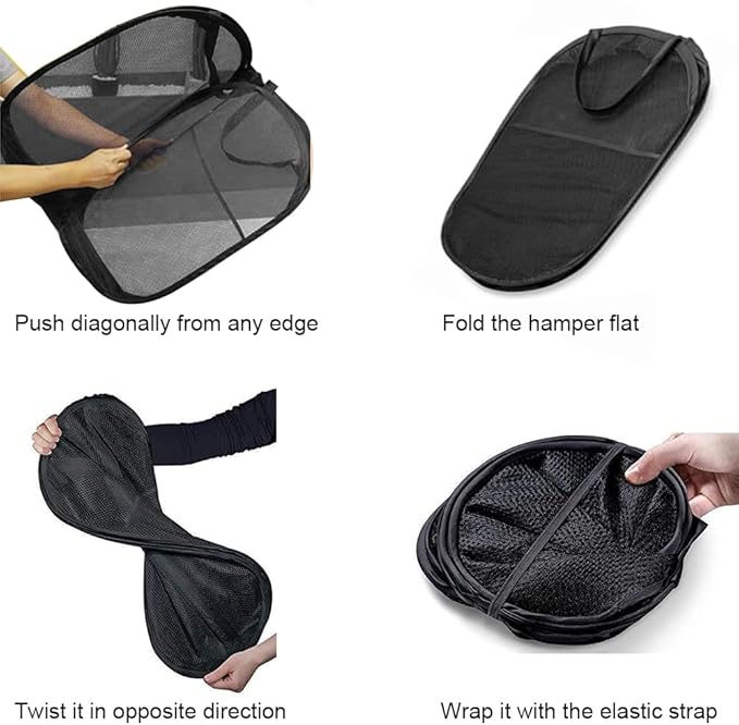 Mesh Pop up Laundry Hamper with Portable Handles, Collapsible Laundry Basket for Storage, Folding Pop-Up Clothes Hampers for Home, College Dorm or Travel, Black