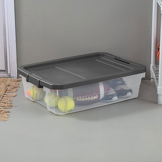 Sterilite 24-Pack Modular Stacker Box, Durable Clear Plastic Storage Bins with Latching Lids, 40 Quart - Stackable Organizing Container Boxes for Closet, Bathroom, and Office