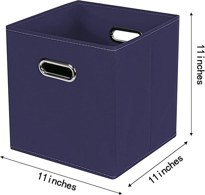 Fabric Cloth Storage Bins,Fabric Cube Bins Organizer with Dual Handles Foldable Cube Storage Baskets for Home Bedroom Storage,Set of 6,(Navy Blue)