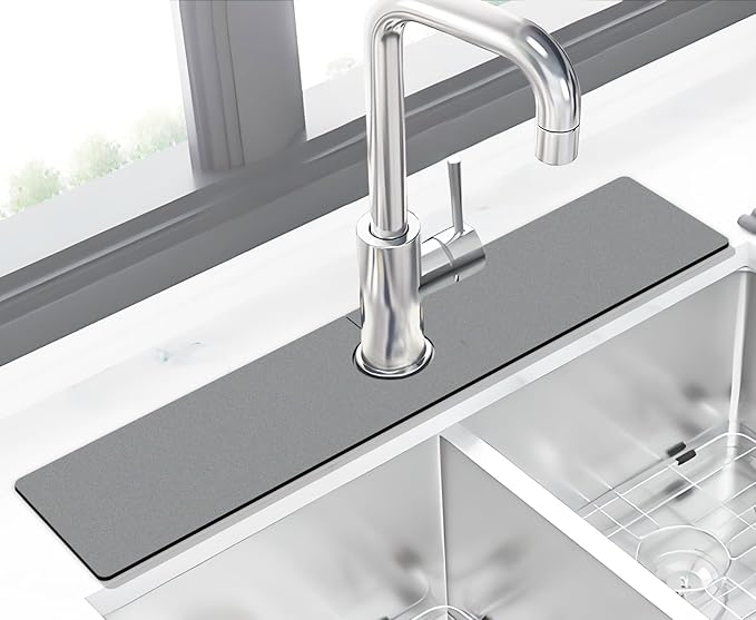 Kitchen Sink Splash Guard Faucet Mat -2 PC Super Absorbent Fast Drying Mat Sink Gadgets-Splash Guard Behind Faucet Drip Catcher for Kitchen(23.5" X 5.5" )