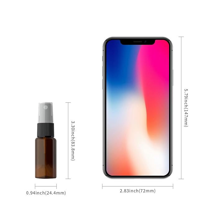 longway 15 PCS Spray Bottles, 0.5oz/15ml Amber Empty Fine Mist Spray Bottle Dispenser with Cap, Small Refillable Liquid Containers with 1pcs Funnel and 18pcs Labels