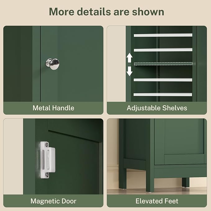 TEENFON 67" Tall Bathroom Cabinet with Adjustable Shelves and Doors, Narrow Bathroom Storage Cabinet for Small Space, Living Room, Entryway, Kitchen, Green