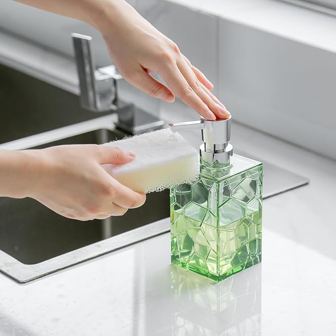 2 Pack Clear Saga Green Rust Proof Soap Dispenser Bathroom, Acrylic Plastic Hand Soap Lotion Dispenser with Pump for Bathroom&Kitchen