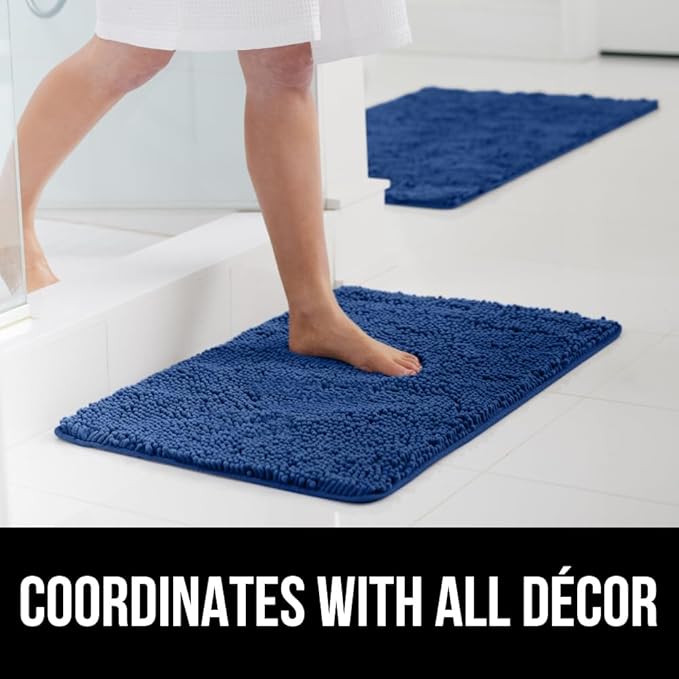 GORILLA GRIP Bath Rug Mat, Thick Soft Absorbent Chenille, Quick Dry Microfiber Mats, Rubber Backing Washable Shower Floor Rugs, US Designed Bathroom Bathmat Home Decor Accessories, 24x17 Royal Blue