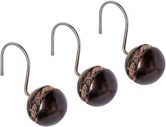 Creative Scents Dublin Brown Shower Curtain Hooks - Decorative Set of 12 Durable Shower Rings