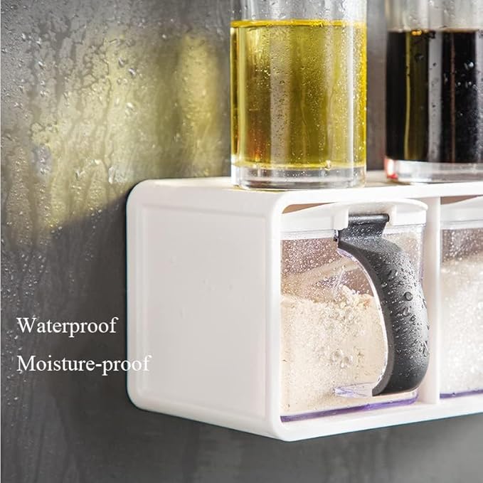 3-Grids Seasoning Box with Tray, Salt Container, Hanging Wall Spice Rack, Kitchen Spice Pot with Spoon, Salt Pepper Sugar Storage Container Jar Cruet for Counter, Green