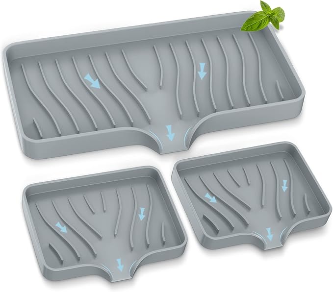 Kitchen Sink Tray,Self Draining Kitchen Soap Tray Soap Holder Silicone Sponge Holder for Kitchen Sink,Kitchen Bathroom Sink Caddy Sink Organizer for Sponge,Soap Dispenser,Dish Scrubber,Palm Brush