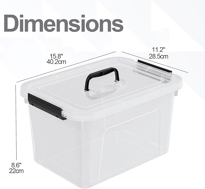 Knifefish 4-Pack Plastic Storage Bins Boxes Containers with Lids, 18 L Clear Latching Box with Handle