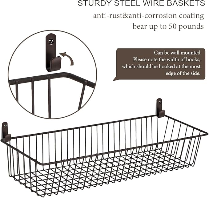 Farmhouse Decor Metal Wire Storage Organizer Bin Basket(2 Pack) - Rustic Toilet Paper Holder - Home Storage Organizer for Bathroom, kitchen cabinets,Pantry, Laundry Room, Closets, Garage (Bronze)